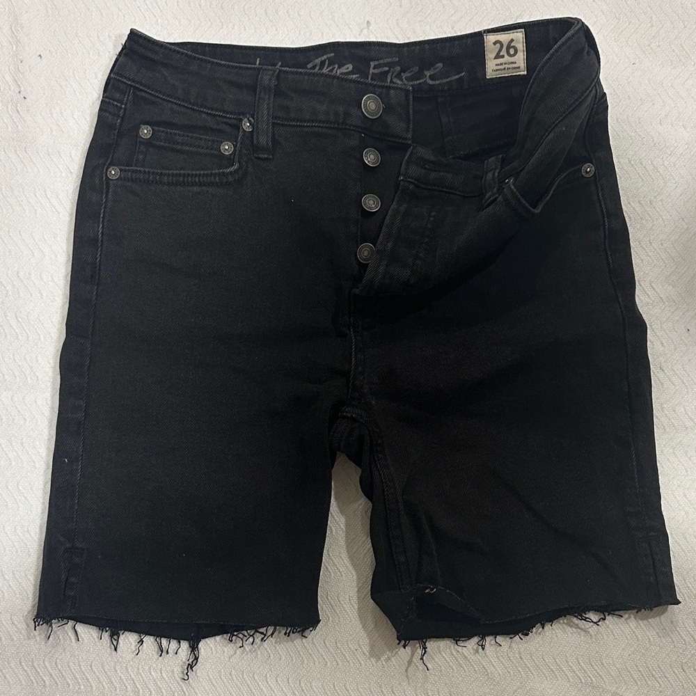 We The Free Black High-Rise Button-Fly Cutoff Denim Shorts